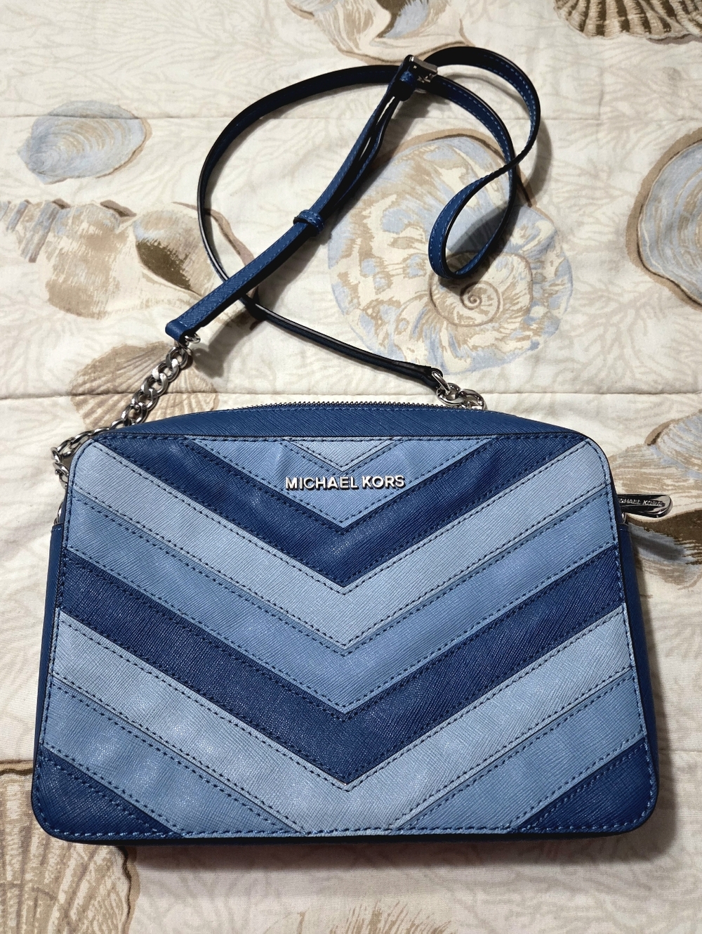 Michael Kors Two-Tone Blue Chevron Crossbody